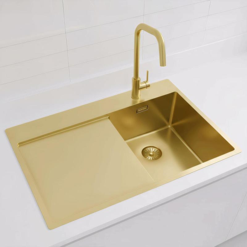 Pure.Sink Exclusivo Μικρό χρυσό νεροχύτη με αποστραγγιστικό 78x52 cm Βρύση δεξιά PEX3478RT-60