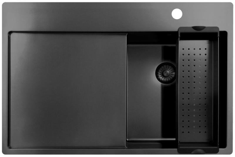 Pure.Sink Exclusivo Gun Metal μικρό νεροχύτη με στραγγιστήρα 78x52 εκ. Tapwing δεξιά PEX3478RT-61