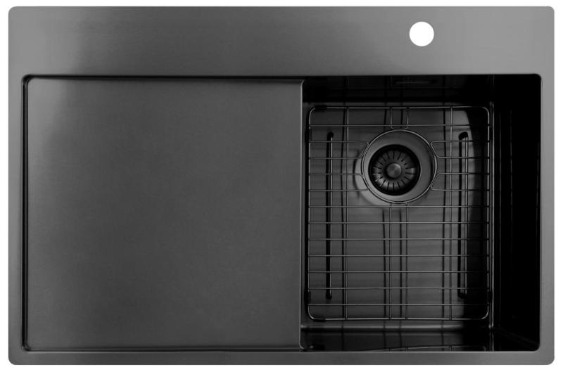 Pure.Sink Exclusivo Gun Metal μικρό νεροχύτη με στραγγιστήρα 78x52 εκ. Tapwing δεξιά PEX3478RT-61