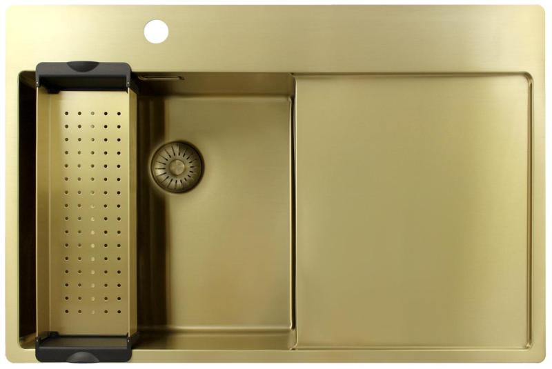 Pure.Sink Exclusivo Χρυσό νεροχύτη με αποστραγγιστικό 78x52 cm Βρύση αριστερά PEX4078LT-60