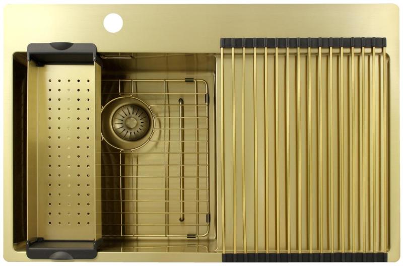 Pure.Sink Exclusivo Χρυσό νεροχύτη με αποστραγγιστικό 78x52 cm Βρύση αριστερά PEX4078LT-60