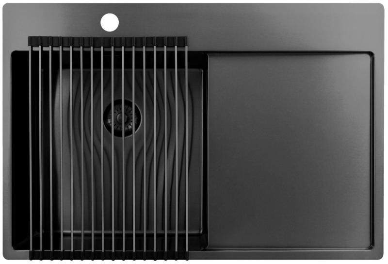 Pure.Sink Exclusivo Gun Metal νεροχύτης με στραγγιστήρα 78x52 εκ. Tapwing αριστερά PEX4078LT-61