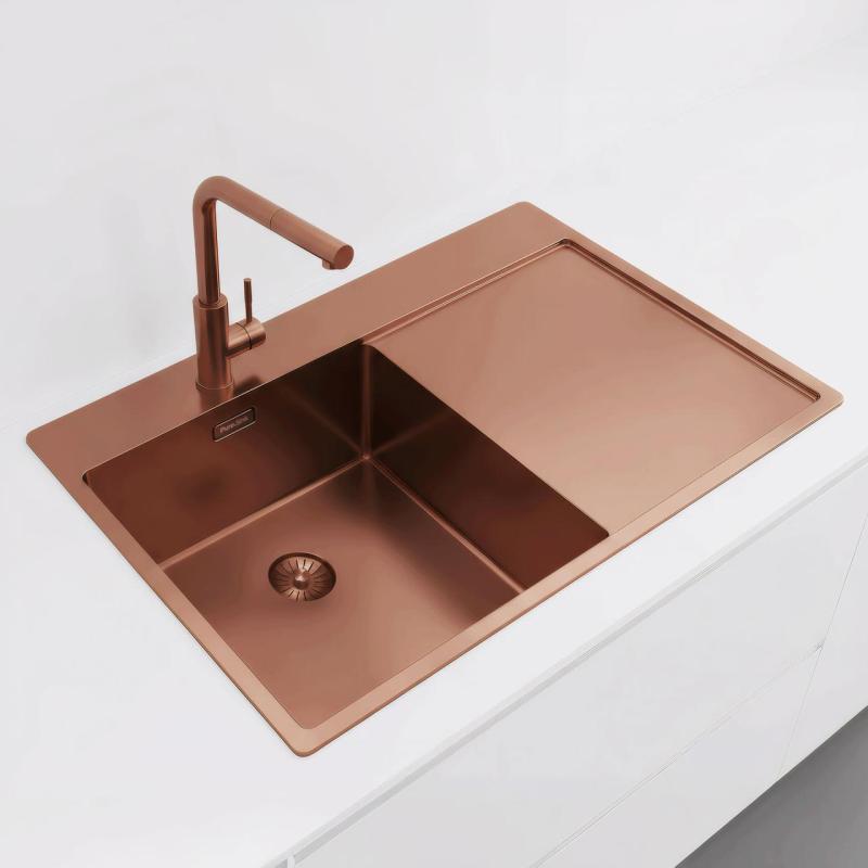Pure.Sink Exclusivo Χάλκινος νεροχύτης με στραγγιστήρα 78x52 cm Tapwing αριστερά PEX4078LT-62
