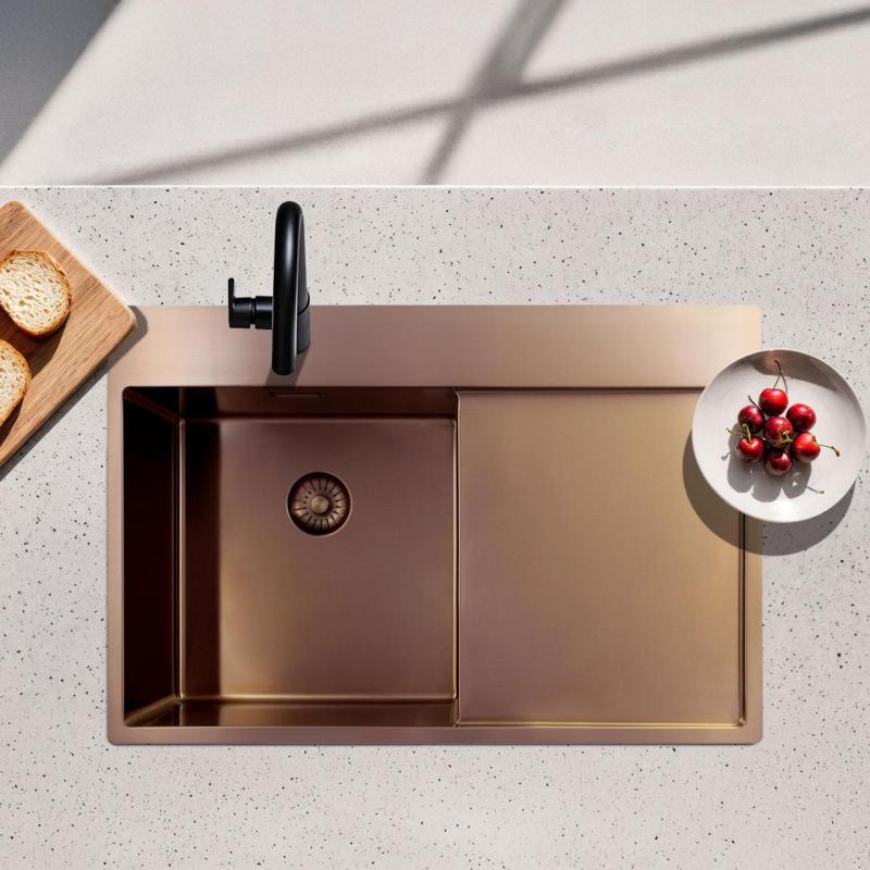Pure.Sink Exclusivo Χάλκινος νεροχύτης με στραγγιστήρα 78x52 cm Tapwing αριστερά PEX4078LT-62