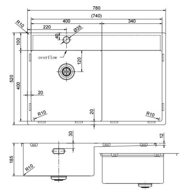 Pure.Sink Exclusivo Χάλκινος νεροχύτης με στραγγιστήρα 78x52 cm Tapwing αριστερά PEX4078LT-62