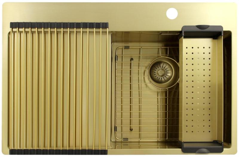 Pure.Sink Exclusivo Χρυσό νεροχύτη με αποστραγγιστικό 78x52 cm Βρύση δεξιά PEX4078RT-60