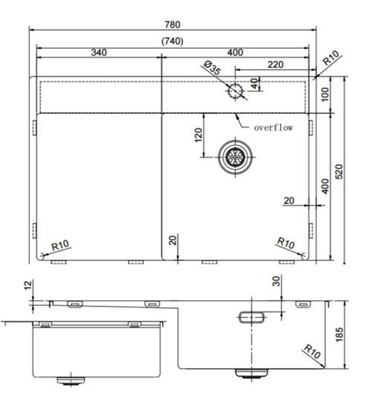 Pure.Sink Exclusivo Χρυσό νεροχύτη με αποστραγγιστικό 78x52 cm Βρύση δεξιά PEX4078RT-60