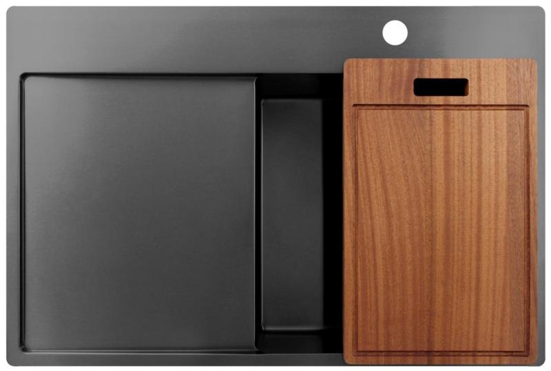 Pure.Sink Exclusivo Gun Metal νεροχύτης με στραγγιστήρα 78x52 εκ. Tapwing δεξιά PEX4078RT-61