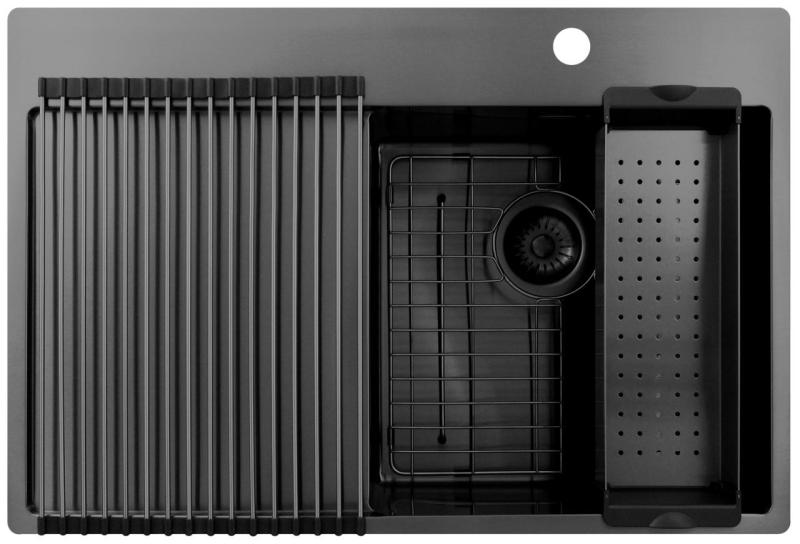 Pure.Sink Exclusivo Gun Metal νεροχύτης με στραγγιστήρα 78x52 εκ. Tapwing δεξιά PEX4078RT-61