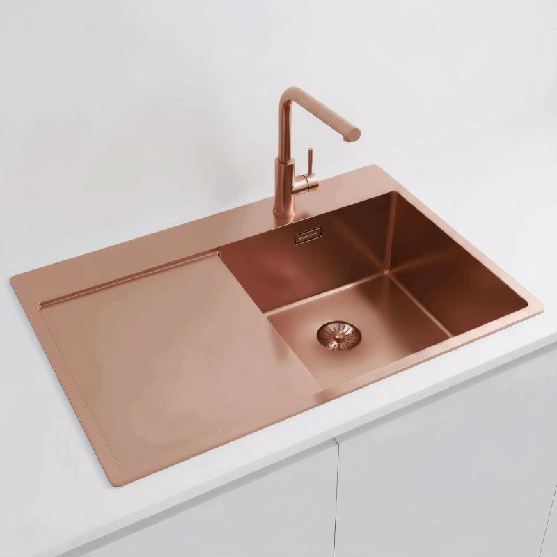 Pure.Sink Exclusivo Χάλκινος νεροχύτης με στραγγιστήρα 78x52 cm Tapwing δεξιά PEX4078RT-62