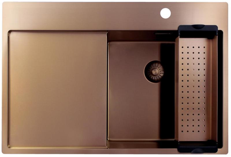 Pure.Sink Exclusivo Χάλκινος νεροχύτης με στραγγιστήρα 78x52 cm Tapwing δεξιά PEX4078RT-62