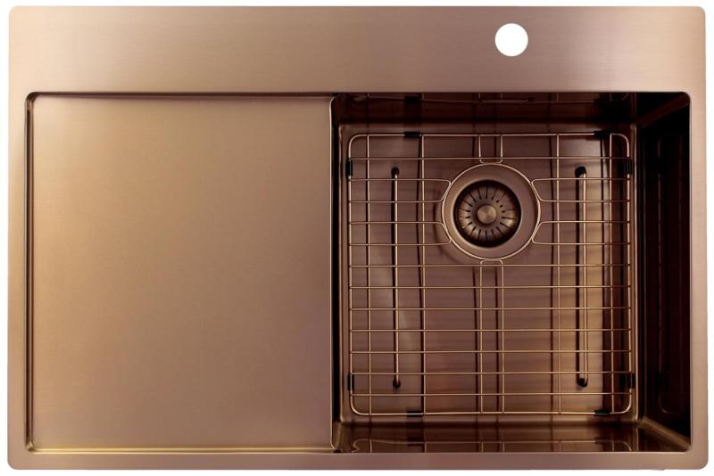 Pure.Sink Exclusivo Χάλκινος νεροχύτης με στραγγιστήρα 78x52 cm Tapwing δεξιά PEX4078RT-62