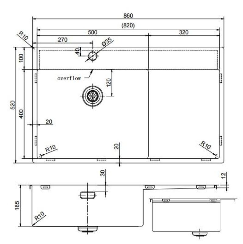 Pure.Sink Exclusivo RVS νεροχύτης με στραγγιστήρα 86x52 εκ. Tapwing αριστερά PEX5086LT-02