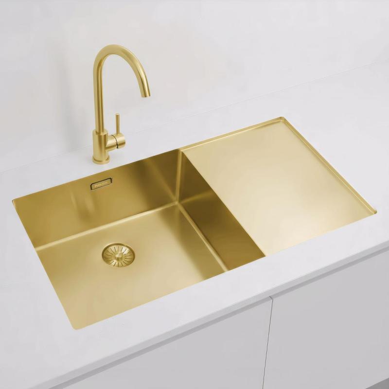 Pure.Sink Exclusivo Χρυσό νεροχύτη με αποστραγγιστικό 86x52 cm Βρύση αριστερά PEX5086LT-60