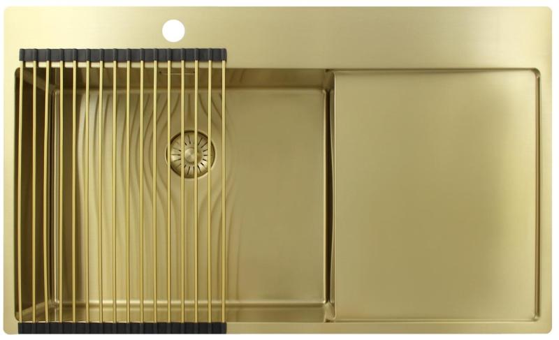 Pure.Sink Exclusivo Χρυσό νεροχύτη με αποστραγγιστικό 86x52 cm Βρύση αριστερά PEX5086LT-60