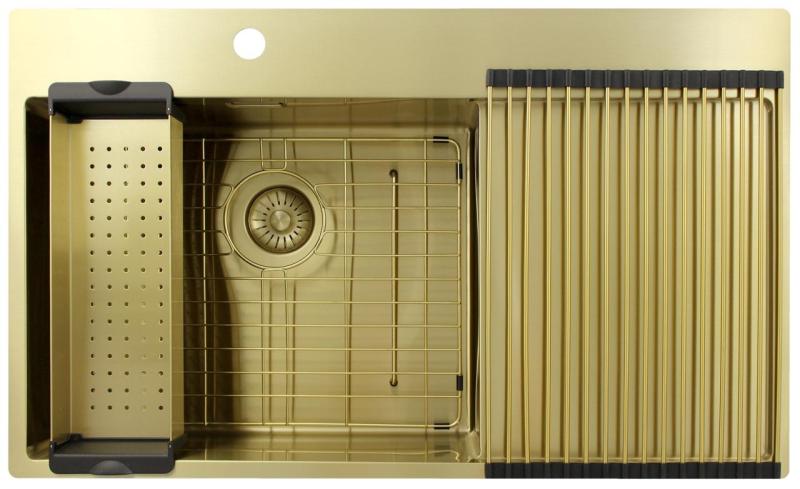 Pure.Sink Exclusivo Χρυσό νεροχύτη με αποστραγγιστικό 86x52 cm Βρύση αριστερά PEX5086LT-60