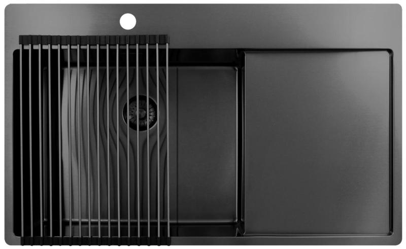 Pure.Sink Exclusivo Gun Metal νεροχύτης με στραγγιστήρα 86x52 εκ. Tapwing αριστερά PEX5086LT-61