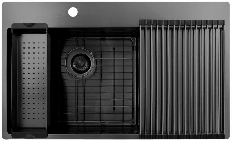 Pure.Sink Exclusivo Gun Metal νεροχύτης με στραγγιστήρα 86x52 εκ. Tapwing αριστερά PEX5086LT-61