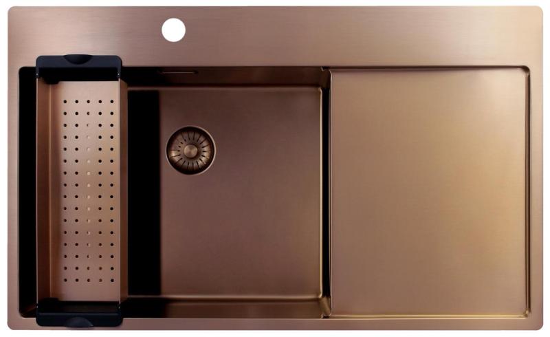 Pure.Sink Exclusivo Χάλκινος νεροχύτης με στραγγιστήρα 86x52 cm Tapwing αριστερά PEX5086LT-62