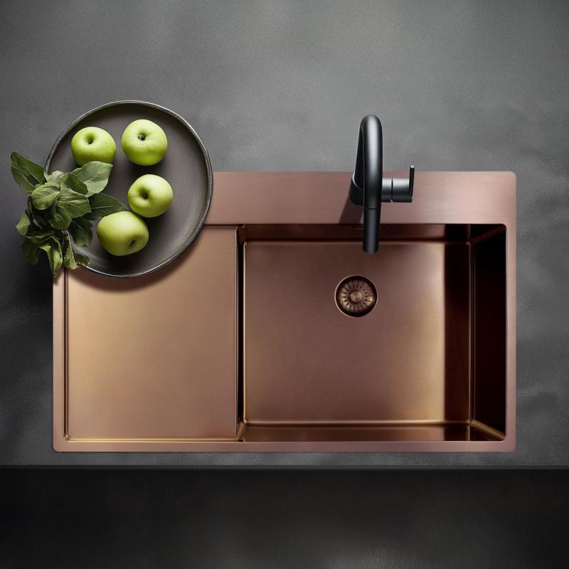 Pure.Sink Exclusivo Χάλκινος νεροχύτης με στραγγιστήρα 86x52 cm Tapwing αριστερά PEX5086LT-62