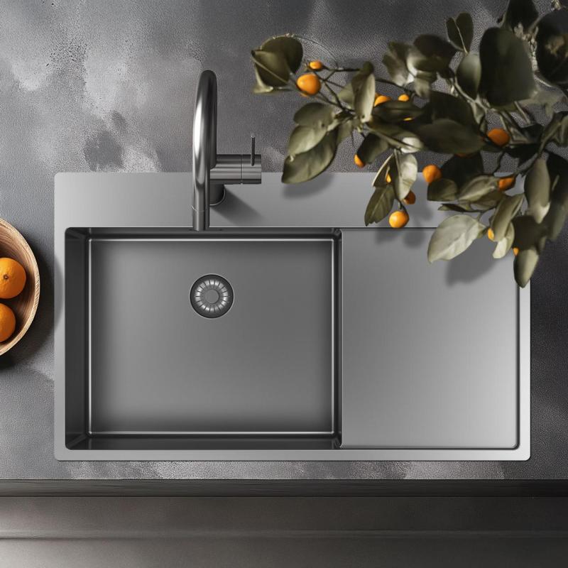 Pure.Sink Exclusivo RVS νεροχύτης με τμήμα στράγγισης 86x52 cm Tapwing δεξιά PEX5086RT-02