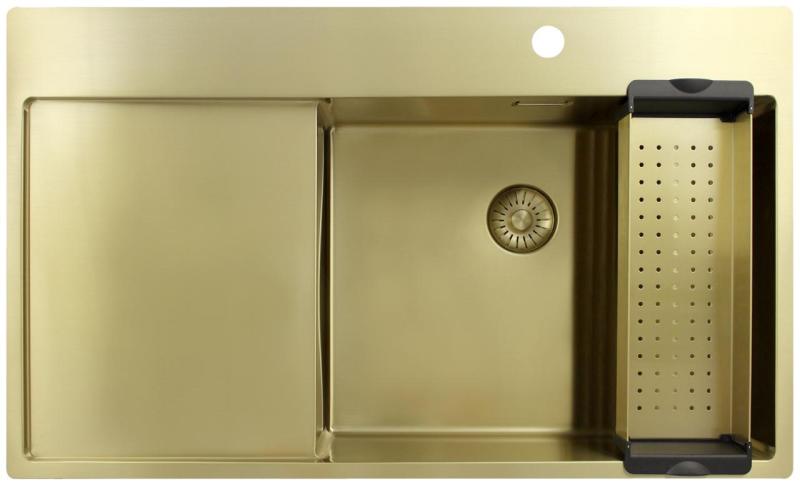 Pure.Sink Exclusivo Χρυσή νεροχύτη με στραγγιστήρα 86x52 εκ. Tapwing δεξιά PEX5086RT-60