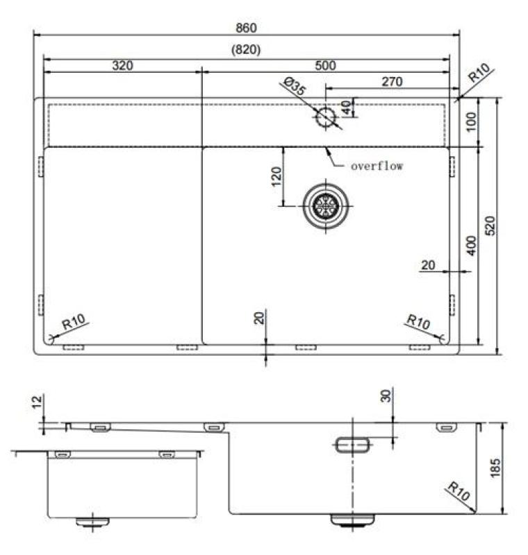 Pure.Sink Exclusivo Χρυσή νεροχύτη με στραγγιστήρα 86x52 εκ. Tapwing δεξιά PEX5086RT-60