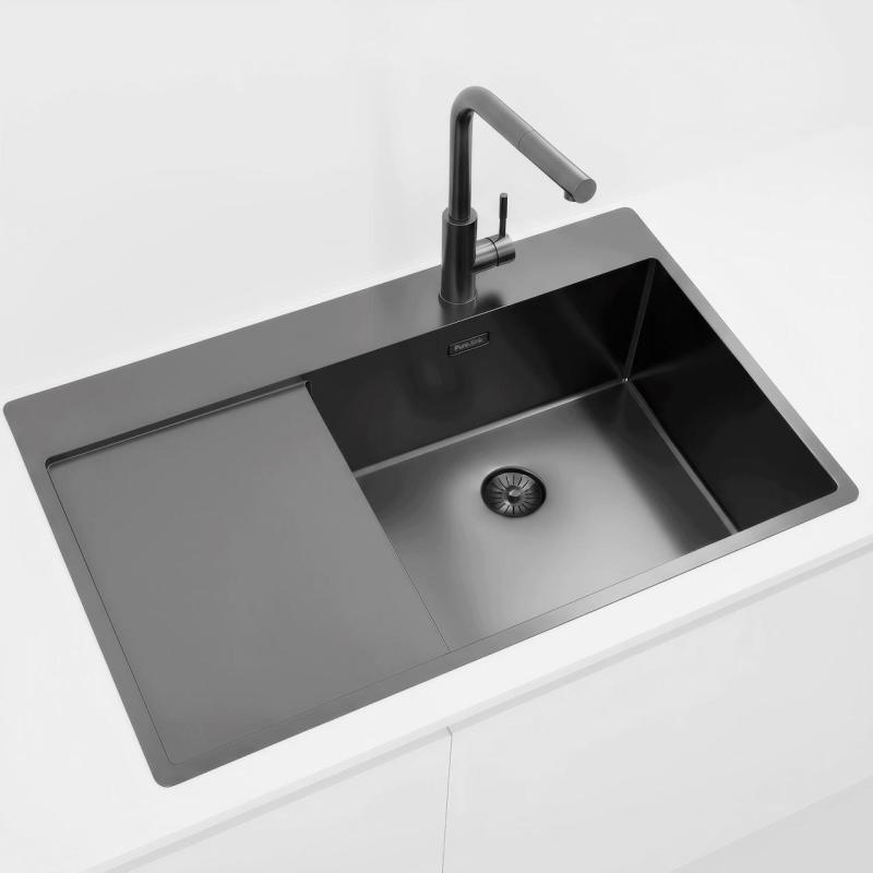 Pure.Sink Exclusivo Gun Metal νεροχύτης με στραγγιστήρα 86x52 εκ. Tapwing δεξιά PEX5086RT-61