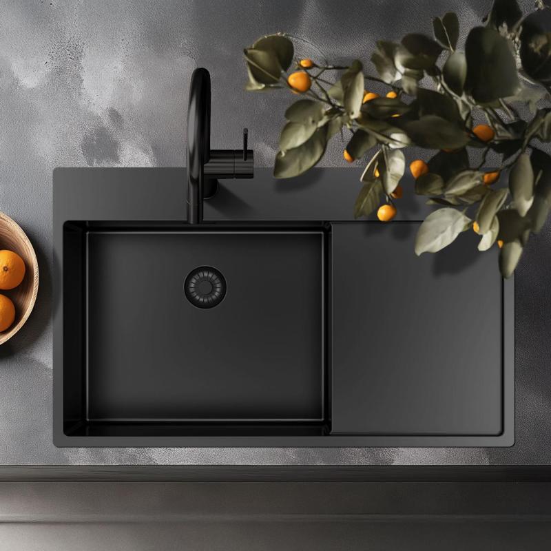 Pure.Sink Exclusivo Gun Metal νεροχύτης με στραγγιστήρα 86x52 εκ. Tapwing δεξιά PEX5086RT-61