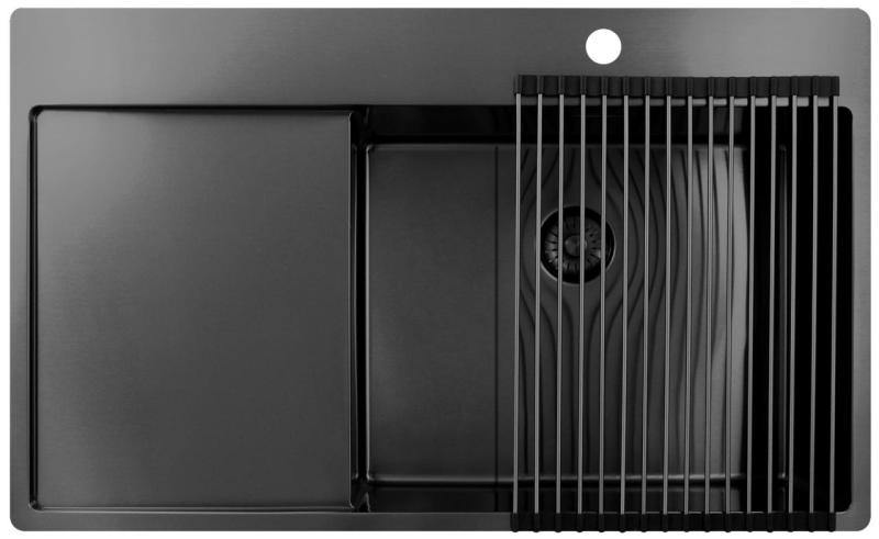 Pure.Sink Exclusivo Gun Metal νεροχύτης με στραγγιστήρα 86x52 εκ. Tapwing δεξιά PEX5086RT-61