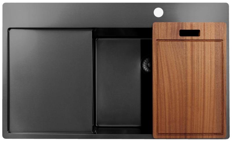 Pure.Sink Exclusivo Gun Metal νεροχύτης με στραγγιστήρα 86x52 εκ. Tapwing δεξιά PEX5086RT-61