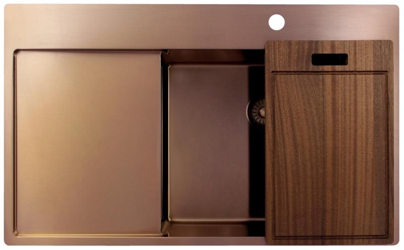 Pure.Sink Exclusivo Χάλκινος νεροχύτης με στραγγιστήρα 86x52 cm Tapwing δεξιά PEX5086RT-62