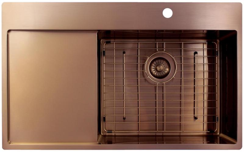 Pure.Sink Exclusivo Χάλκινος νεροχύτης με στραγγιστήρα 86x52 cm Tapwing δεξιά PEX5086RT-62