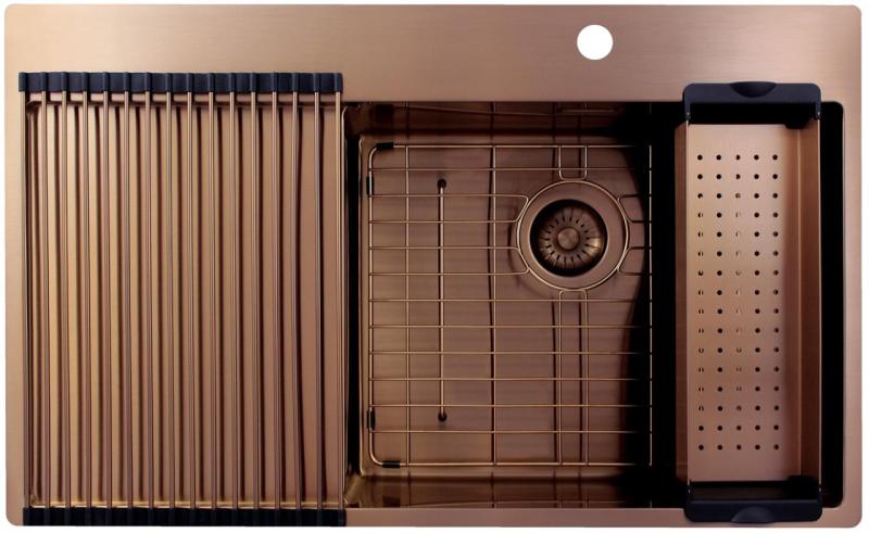 Pure.Sink Exclusivo Χάλκινος νεροχύτης με στραγγιστήρα 86x52 cm Tapwing δεξιά PEX5086RT-62