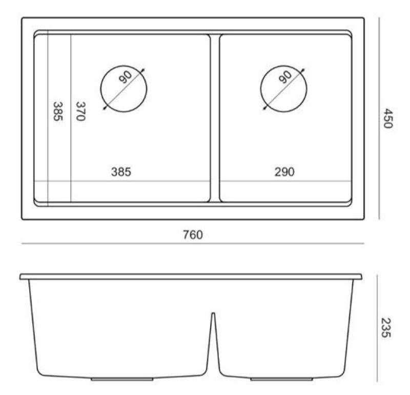 Quadri Newport II Διπλό Γκρι Γρανίτης Επιφανειακός Νιπτήρας 76x45 εκ. με Χάλκινο βύσμα 1208971360