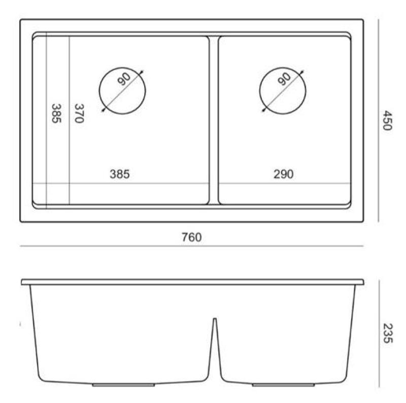 Quadri Newport II Διπλό Ανθρακί Γρανίτης Επιφάνεια Νεροχύτης 76x45 εκ με ανοξείδωτο πώμα 1208971369