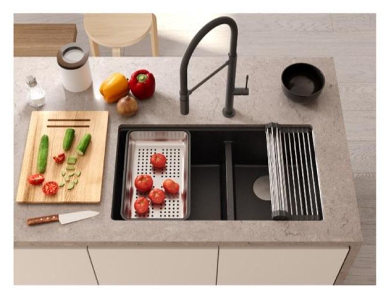 Quadri Newport II Διπλό Ανθρακί Γρανίτης Νεροχύτης Υποκατασκευής 702 x 390 mm με Χάλκινο Φίλτρο 1208971374