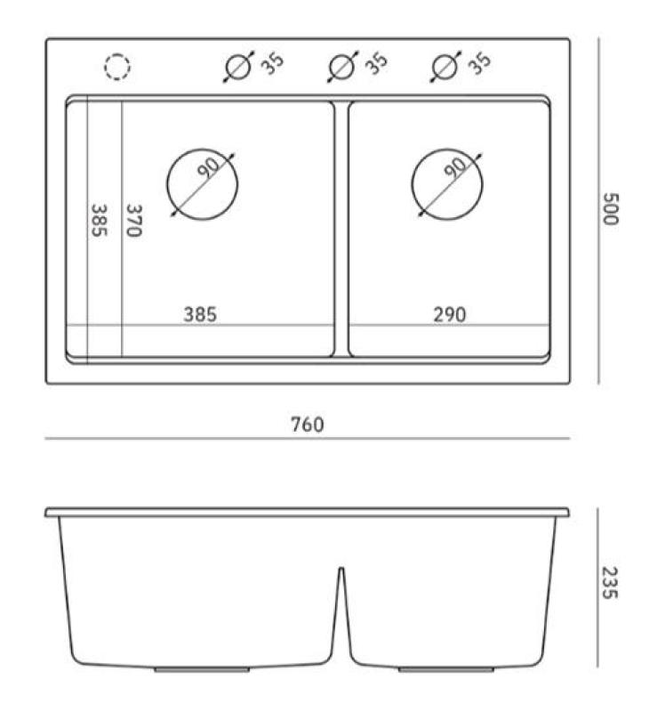 Quadri Hard Rock Διπλό Λευκό Γρανίτης Επιφάνειας Νεροχύτης 76x50 εκ. με ανοξείδωτο βύσμα και αξεσουάρ 1208971398