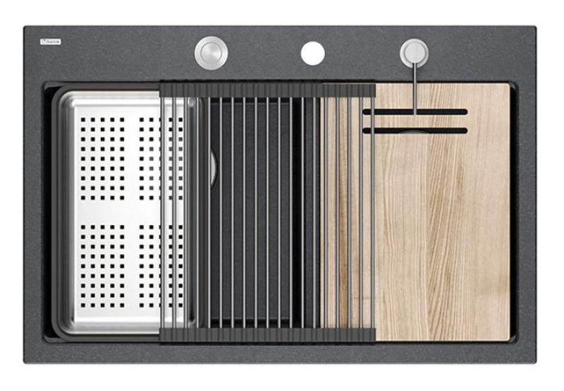 Quadri Hard Rock Διπλό Ανθρακί Γρανίτης Επιφάνειας Νεροχύτης 76x50 εκ. με ανοξείδωτο πρίζα και αξεσουάρ 1208971399