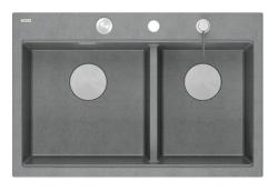 Quadri Hard Rock Διπλό Γκρί Γρανίτης Επιφανειακό Νεροχύτη 76x50 εκ. με ανοξείδωτο βύσμα και αξεσουάρ 1208971400