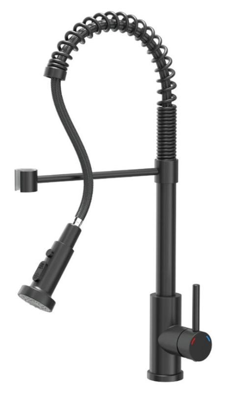 Quadri Redwick μαύρη κουζινική βρύση με ημι-ευλύγιστη ροή και ντους με 2 τύπους ακτίνων συν λειτουργία στοπ-νερού 1208971410