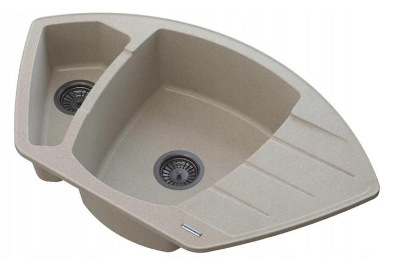 Graniteland Monte Γρανιτένιος μπεζ Γωνιακός νεροχύτης επιφάνειας 901x538mm με ανοξείδωτο πρίζα 1208971414