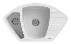 Graniteland Monte Γρανίτης λευκή Γωνιακή νεροχύτη επιφάνειας 901x538mm με Πρίζα από Ανοξείδωτο Χάλυβα 1208971415