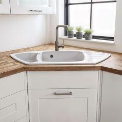 Graniteland Monte Γρανίτης λευκή Γωνιακή νεροχύτη επιφάνειας 901x538mm με Πρίζα από Ανοξείδωτο Χάλυβα 1208971415