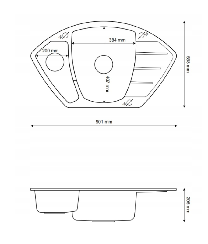 Graniteland Monte Γκρανίτης γκρίζος Νεροχύτης γωνιακός επιφάνειας 901x538mm με βύσμα ανοξείδωτου χάλυβα 1208971416