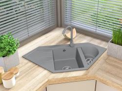 Graniteland Amiata Γκρανίτης γκρι Νεροχύτης γωνίας επιφάνειας 965x496mm με Πρίζα από ανοξείδωτο χάλυβα 1208971419