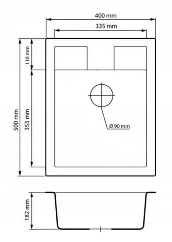 Graniteland Prest Γρανίτης λευκός νεροχύτης Tapwing με τρύπα για βρύση επιφάνειας 400x500mm με Plug ανοξείδωτο 1208971424