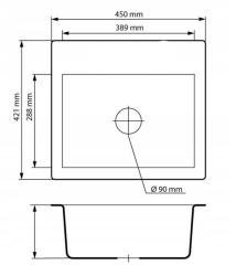 Graniteland Nera Γρανίτης Νεροχύτης 45x42 cm Γκρί Επιφάνεια με Τρύπα Βρύσης και Πρίζα RVS 1208971436