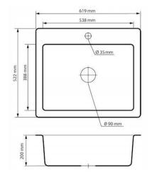 Graniteland Vastone Γρανίτης Νεροχύτης 619x522 mm Γκρι Επιφάνειας με Τρύπα για Βρύση και Πρίζα από Ανοξείδωτο Χάλυβα 1208971448