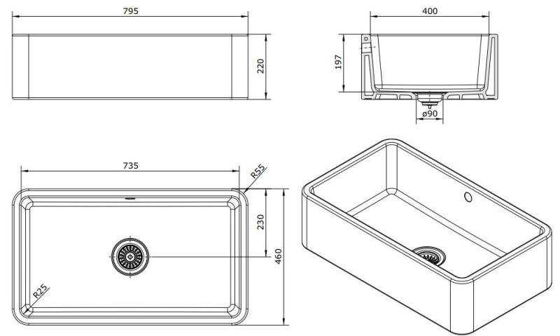 Ausmann Ceramic Mira Κεραμικό Λευκό Νεροχύτη - Υποβαθμίδα και Ενδιάμεση Κατασκευή 795 x 460 mm με Λευκό Φις 1208971470